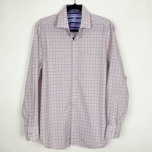 Michelsons London Pink Plaid Flip Cuff Button Up Dress‎ Shirt Men Size M